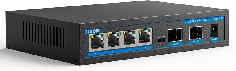 TEROW 4-Port 2.5G Ethernet Switch with 2 x 10G SFP+ Uplink – VLAN Supported Network Switch, Compatible with Gigabit/2.5GbE/10GbE for Home Office, NAS, Gaming & Access Points - Image 1